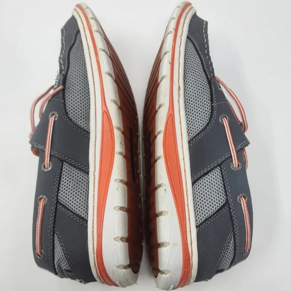 G.H. Bass Gray and Orange Leather and Fabric Boat Shoes Size 10